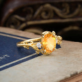 Contemporary Nature-Inspired 4-Prong Oval-Cut Natural Citrine Engagement Ring